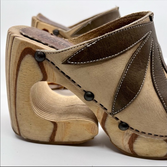 OAK DESTROY Vintage Y2K Platform Chunky Wooden Wedge Leather Sandal Women 8 8.5 - Picture 4 of 13